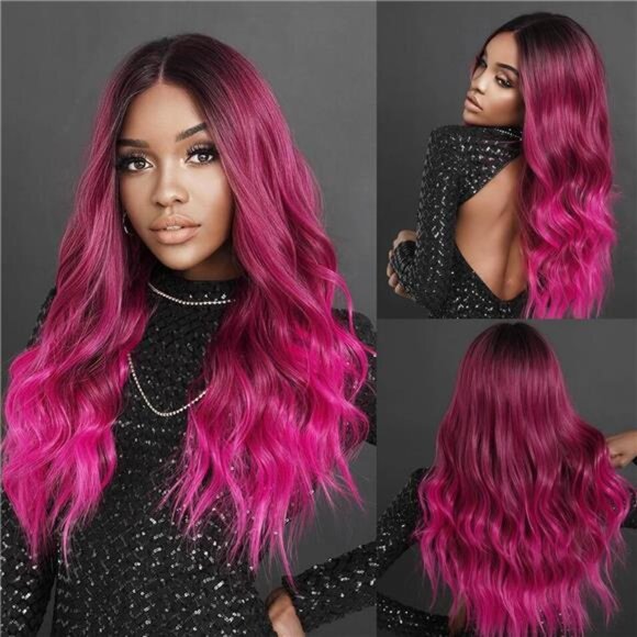 Long Ombre Pink Wavy Middle Part Soft Synthetic Fiber - Picture 6 of 7